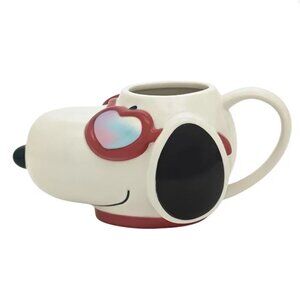 🐶NWT  Peanuts 3-D Ceramic Mug~ Sculpted Snoopy Head Wearing Heart-Shaped Shades